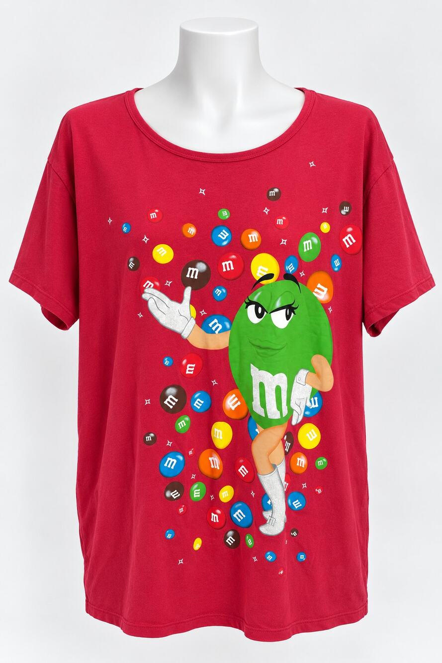 Vintage M&Ms Red Graphic Tee Oversized Sleep Shirt Nightshirt Lounge Womens